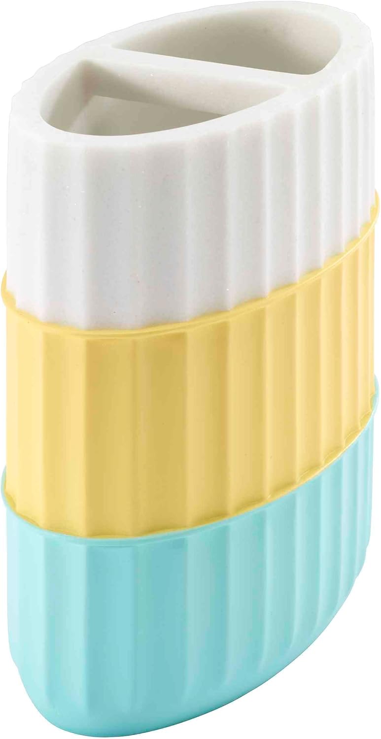 IZOD - Toothbrush Holder, Resin Countertop Bathroom Accessories, Dorm Room Essentials, Striped Bathroom Decor (Clubhouse Collection, Aqua) - Image 2